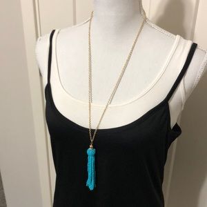 NWOT Gold and Faux Turquoise Beaded Tassel Necklace